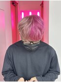 ペールピンク／デザインカラー／ツートン/マッシュショート
