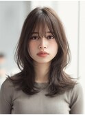 レイヤーカット/顔周りカット/触覚/グレージュ/韓国巻き