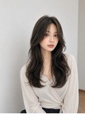 韓国風レイヤーカットくびれロング顔周り小顔透明感グレージュ