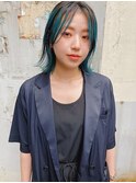 根元残し 毛先ブルー