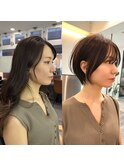 大人ラフウェーブ20代30代40代ボブブラウンスウィングショート