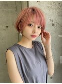 小顔★ショート/ボブ/前髪カット×ピンクベージュ[名古屋]