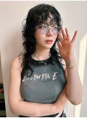ウルフパーマミディアムレイヤーパーマ黒髪ウルフパーマ