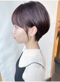 【morio原宿】丸みショートボブ前髪ありピンクブラウン耳かけ