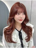 レイヤーカットピンクベージュワンレッド韓国ヘア表参道顔周り