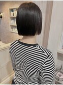 福山美容室caary切りっぱなしミニボブ髪質改善ピンクカラー40代