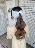 ポニーテール 巻き髪 リボン イベントヘア 推し活ヘア 参列ヘア
