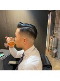 七三オールバックツイストパーマコンマヘアかき上げヘアテクノ