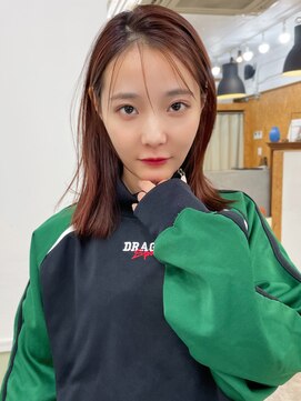 ハニーシブヤ(HONEY shibuya) シースルーバング耳かけ外ハネミディ20代30代大人可愛い黒髪OK