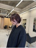 似合わせ/ショートボブ/顔まわりレイヤー/耳かけ/ピンクベージュ