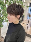 大人可愛いショート/小顔/ハイライト/白髪ぼかし/30代/40代