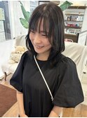 切りっぱなしボブ ミディアムレイヤー  アッシュブラック