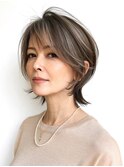 大人ショートレイヤー白髪ぼかし脱白髪染め40代50代60代原宿