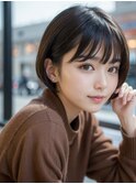 大人可愛い♪暗髪前下がりボブ☆小顔レイヤーカット