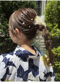 浴衣ヘア　編み下ろし　推し活　ミディアム　ヘアメ　大阪