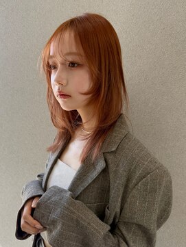 シーク 天神(SEEK) オレンジベージュ/ミディアムヘア/レイヤーカット/ハイトーン