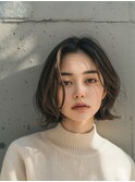 黒髪/ボブルフ/ネビージュ/小顔/ワンレン/水戸/髪質改善/前髪
