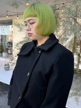 フルール(hair place Fleur) レイヤーボブ&2ブリーチメロンソーダ色