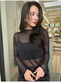 レイヤーカット ウェットヘア オリーブベージュ 大人ヘア 原宿