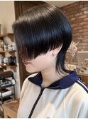 ハンサムウルフショート黒髪ミディアム