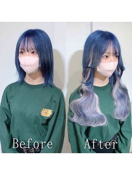 エクステ専門店あるじゃんすー 小倉店 ホワイト×ラベンダーブルー#シールエクステ#ウェーブ巻き#小倉
