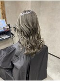 バレイヤージュ、ハイライト、レイヤーロング、グレーベージュ