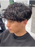 20代30代韓流☆ツイストパーマショートマッシュアッシュブラック