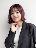大人ミニボブ前髪あり切りっぱなしボブピンクブラウンK20250524