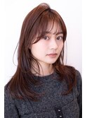 チョコグレージュ/20代30代大人かわいい/ミディアムレイヤー