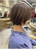 大人可愛い20代30代40代黒髪前下がりショートボブ丸みショート◎