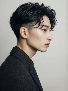 インブルーム(In Bloom) ツーブロック フェザーパーマ 黒髪 眉毛カット ビジネス 20代
