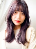 大人かわいい韓国ヘア/斜め前髪/外ハネくびれミディ
