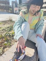 ヘアメイク マルナ 本店(HAIR MAKE MALUNA) 【MALUNA ヒマワリ】ミントグリーンインナー×オン眉