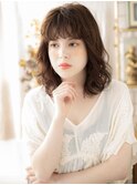 フレンチカジュアル前髪パーマ小顔ふわミディ