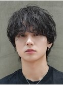 天神10代20代シャドウパーマゆるめメンズマッシュウルフカット