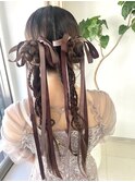 ロングヘアを活かしたツインのお団子アレンジ＊