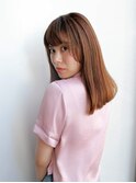アプリコットカラー 厚めバング 伸ばしかけヘア★★