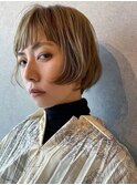 ハイトーンベージュ×オン眉ミニボブ【本多身和子】