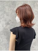 くびれヘアくびれボブ外ハネミディアムヘアオレンジカラー