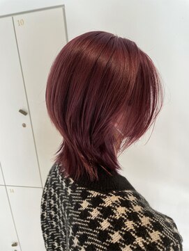 アース 東戸塚店(HAIR & MAKE EARTH) ハイトーンカラーウルフマッシュレイヤーワインレッドカラー