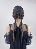 編み込みツインテール/タイトヘア/結婚式/ヘアセット/銀座/新橋