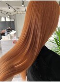 オレンジ ロング ツヤ髪