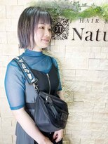ナトゥーラ 八事店(Natura) ブラックミディアムボブシースルー前髪外はねサラツヤ髪