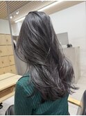 グレージュ　ブリーチなし　透明感カラー
