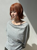ロックス バイ マグ 松本(rocks BY MAG)&nbsp;夏カラーブリーチオレンジブラウン×切りっぱなしボブ