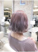 ラベンダーピンク 切りっぱなしボブヘアミディアム [EIGHT11/26]