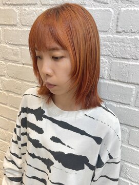 デイジー インデックスヘア 大島店(DAISY index hair) 顔周りレイヤー ミディアムヘア 顔周りウルフ オレンジカラー