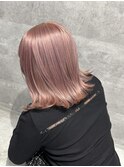 サクラベビーピンク前髪ありミディアムボブ10代20代ケアブリーチ