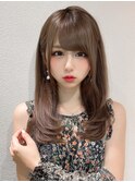 流し前髪小顔顔周りグレージュミディアムレイヤーセミロング