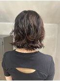 ボブパーマ　コテ巻き風パーマ　黒髪パーマ　切りっぱなしボブ